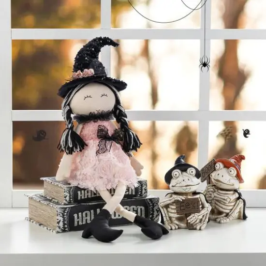 Glitzhome&reg; 29"H Halloween Pink Fabric Dressed Witch Sitter {3}