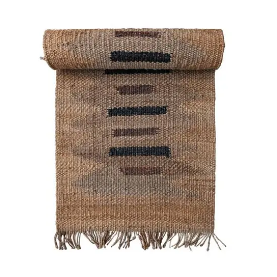 Hello Honey&reg; Multicolor Jute and Leather Floor Runner Rug with Pattern and Fringe, 8ft. x 2.5ft. {5}
