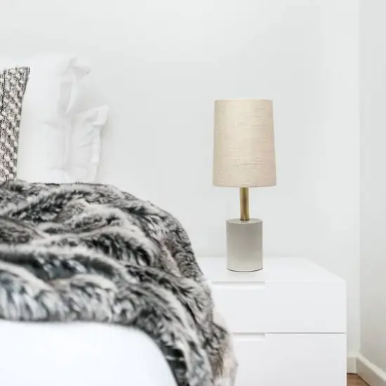 Lalia Home 18" Antique Brass Concrete Table Lamp with Linen Shade Brass and Khaki {5}