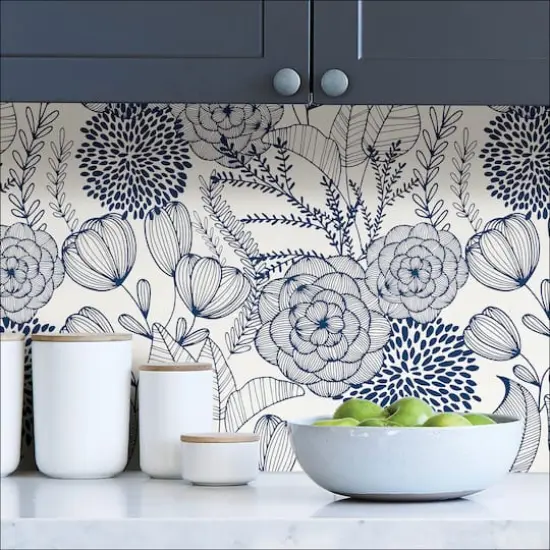 NuWallpaper Navy Secret Garden Peel & Stick Wallpaper {3}