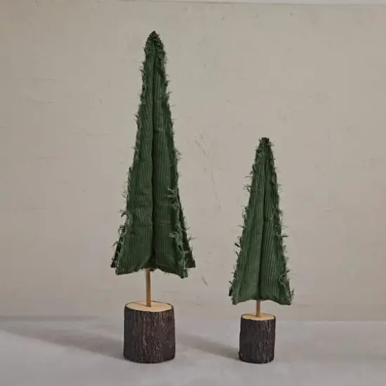 Hello Honey&reg; Green Raw-Edged Corduroy Tree with Wood Slice Base {3}
