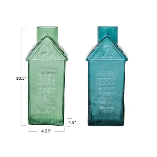 Hello Honey&reg; 10.5" Charming Glass House-Shaped Vase Set {4}