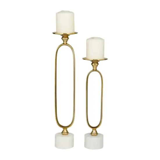 Gold Aluminum Modern Candle Holder Set, 15'' & 19'' {1}