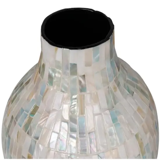 28" White Mother of Pearl Handmade Mosaic Inspired Vase with Pastel Blue & Pink Accents {6}