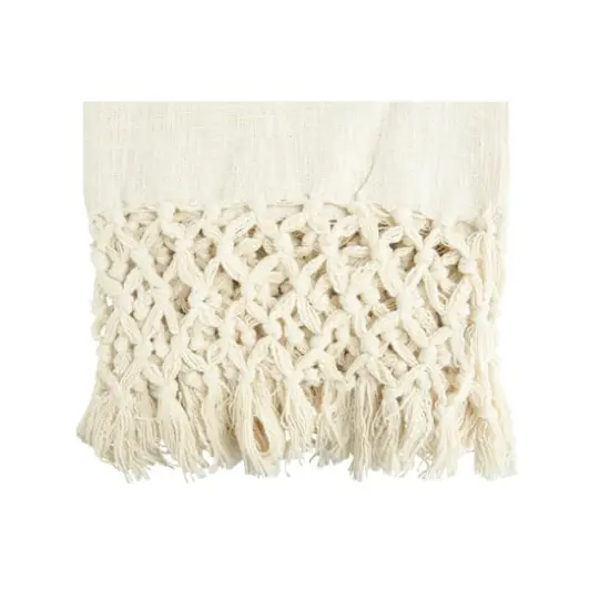Hello Honey&reg; Cream Woven Cotton Throw Blanket with Crochet & Fringe {4}
