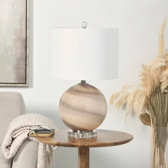 2ft. Beige Glass Round Accent Lamp with Marble Inspired Design & Gold Accents {6}