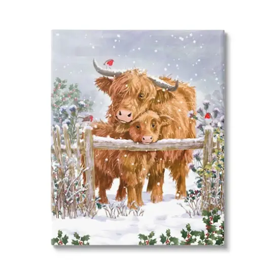 Stupell Industries Winter Cattle Cuddling Snow Scene Canvas Wall Art {1}
