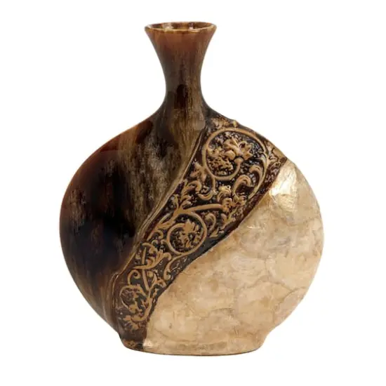 Brown Ceramic Traditional Vase, 14" x 11" x 3" {1}