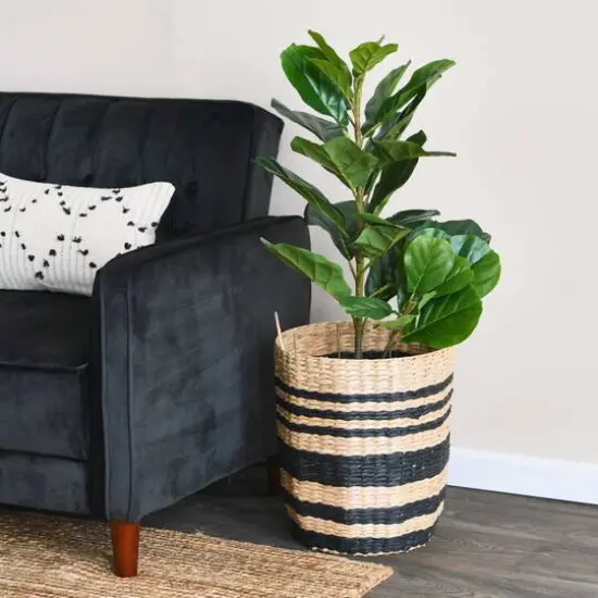 Household Essentials 18" Black & Natural Cattail & Paper Banded Basket {4}