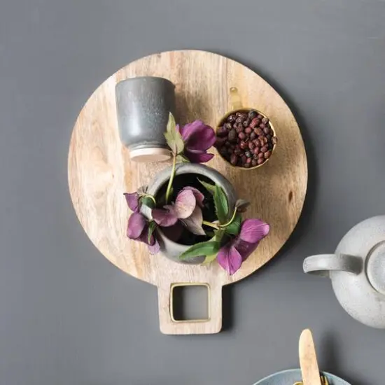 Hello Honey® Mango Wood Cutting Board with Brass Trim Handle {3}