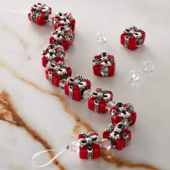 Red & Silver Bow Accented Beads, 10mm by Bead Landing&trade; {3}