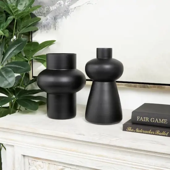 Black Glass Geometric Vase Set {3}