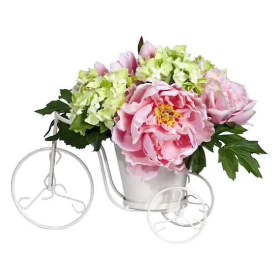 9.5" Peony & Hydrangea Arrangement in Tricycle Planter {1}