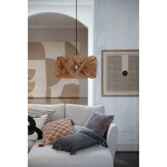 Hello Honey&reg; 21" Natural Modern Woven Rattan Ceiling Light {6}