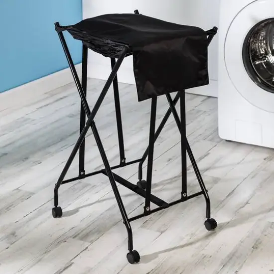 Honey Can Do Black Single Bounce Back Hamper with Wheels and Lid {3}