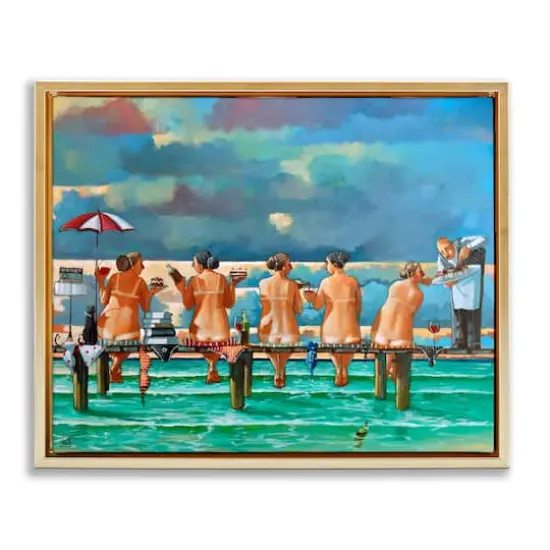 Stupell Industries Women on Dock with Tan Lines Floater Framed Art Gold {1}