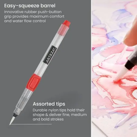 Arteza&reg; Red Assorted Tips Water Brush Pen Set {5}