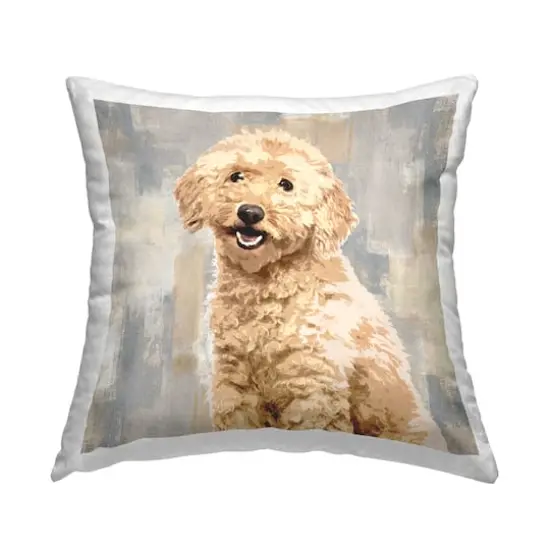 Stupell Industries Smiling Labradoodle Dog Patchwork Grey Beige Pattern Throw Pillow 18" x 18" {1}