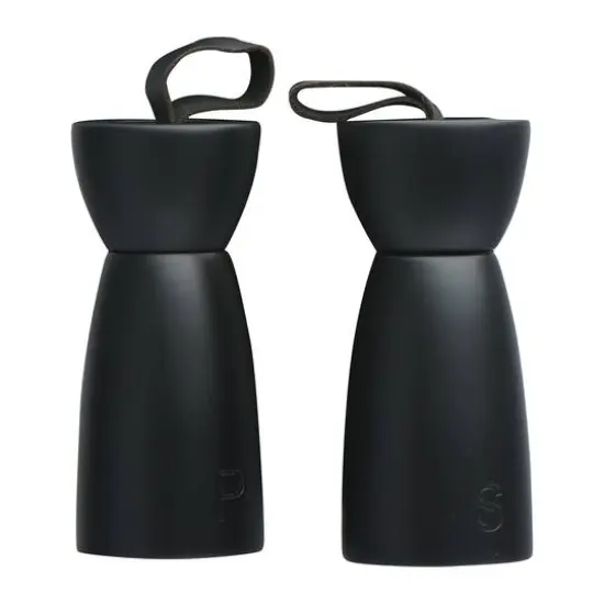 Hello Honey® Black Rubber Wood Salt & Pepper Mill with Leather Handle, 2ct. {5}