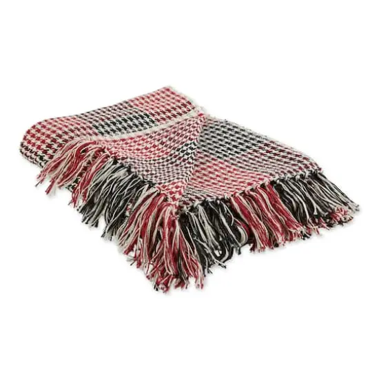 Red & Black Houndstooth Plaid Throw {1}