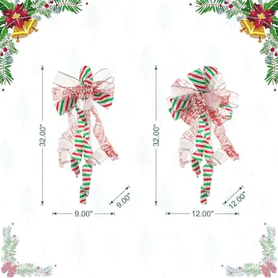 Glitzhome&reg; 32" Whimsical Red & Green Ribbon Christmas Bows, 9ct. {9}