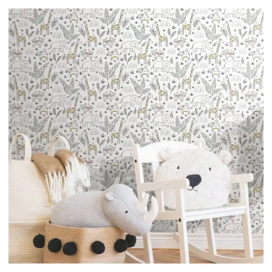 RoomMates White & Yellow Jungle Menagerie Peel & Stick Wallpaper {5}