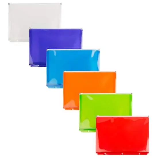 JAM Paper 9.75" x 13" Assorted Zip Closure 3-Hole Punch Plastic Envelopes, 6ct. {1}