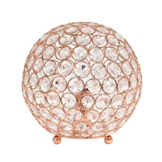 Lalia Home 8" Medium Metal Crystal Round Orb Table Lamp Rose Gold {1}