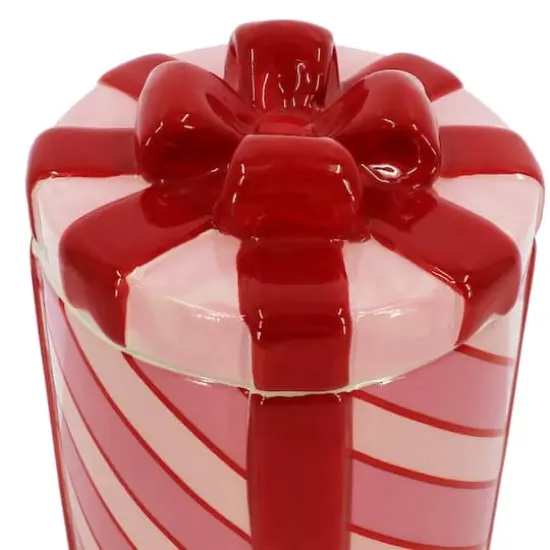 8.5" Pink & Red Striped Gift Ceramic Container with Lid by Ashland&reg; {4}