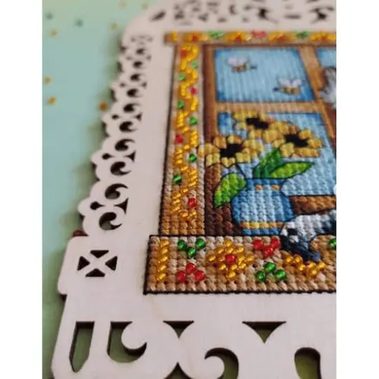 MP Studia Grey Cat Cross Stitch On Wood Kit {7}