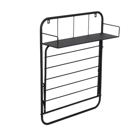 Honey Can Do Black Collapsible Wall-Mounted Clothes Drying Rack with Shelf {8}