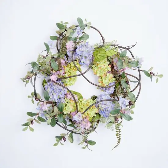 22" Purple Hydrangea Floral Wreath {5}