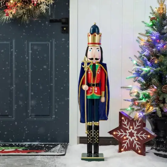 Glitzhome&reg; 3ft. Wooden Christmas King Nutcracker {4}