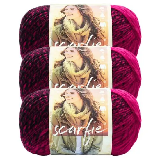 3 Pack Lion Brand&reg; Scarfie Yarn Deep Red/Dark Green {2}