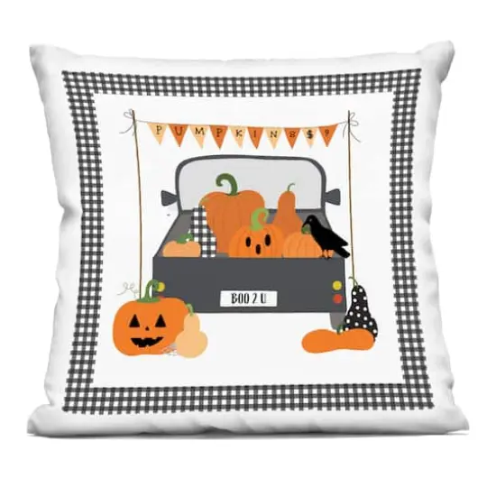 Stupell Industries Pumpkin Truck with Gingham Border Decorative Printed Throw Pillow {1}