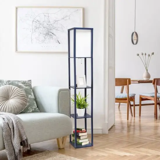 Lalia Home 5ft. Column Shelf Floor Lamp with Linen Shade Navy {6}