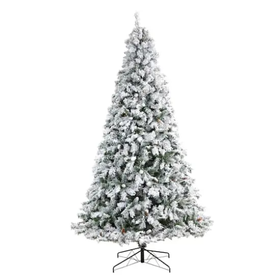 9ft. Pre-Lit Flocked White River Mountain Pine Artificial Christmas Tree, Clear LED Lights {4}