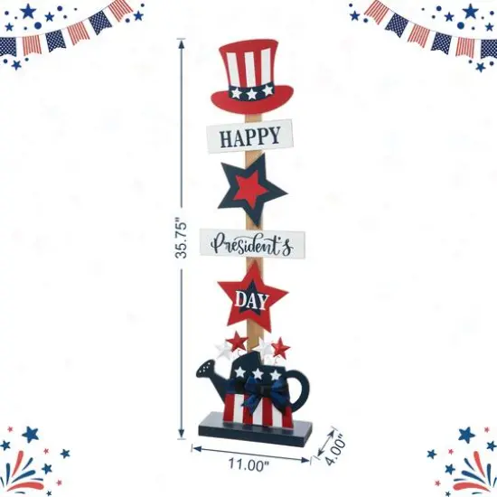 Glitzhome&reg; 35.7" Patriotic Americana Wooden Top Hat Porch Sign {9}
