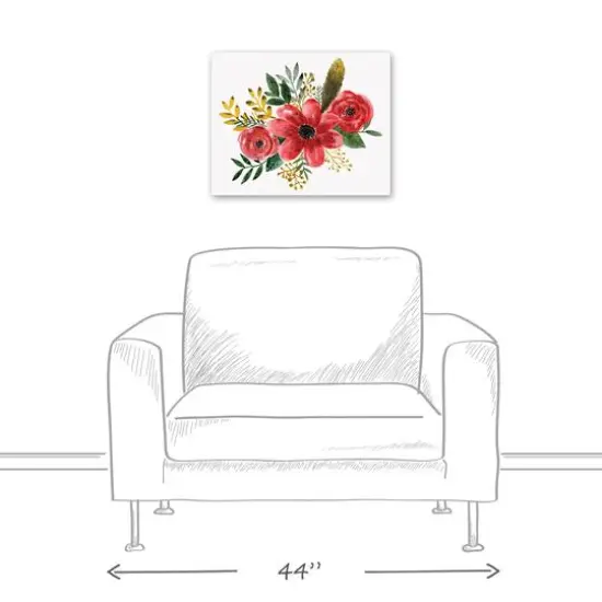 Feathers and Red Flowers 16" x 20" Canvas Wall Art {6}