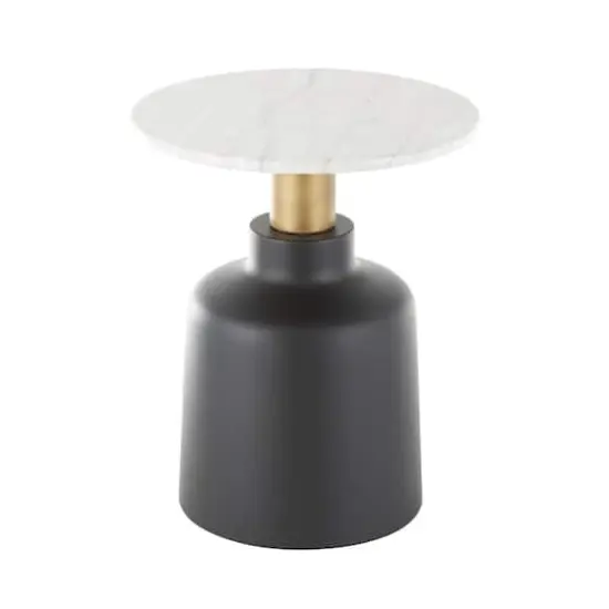 21.5" Black Metal Pedestal Accent Table with Faux White Marble Top {4}