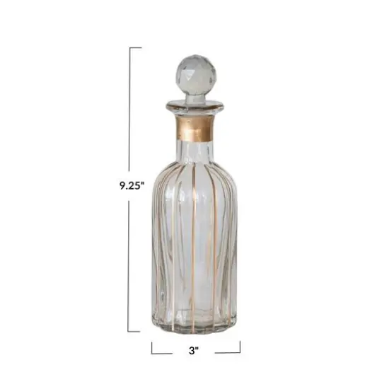 Hello Honey&reg; 14oz. Clear & Gold Stripes Hand Painted Blown Glass Fluted Decanter {5}