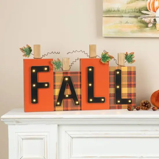 Glitzhome&reg; 18" Lighted Wooden Fall Pumpkins Table D&eacute;cor {3}