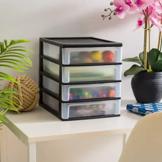 IRIS Black 4-Drawer Desktop Storage Unit {3}