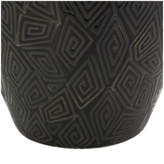 19" Black Ceramic Vase with Geometric Etchings {6}