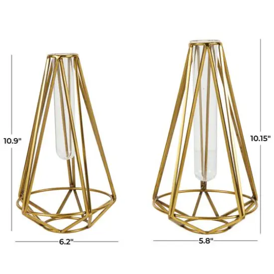 Gold Stainless Steel Geometric Test Tube Vase Set {9}