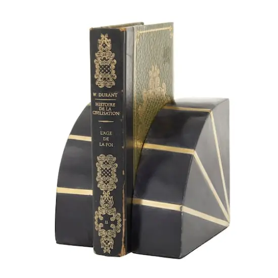 CosmoLiving by Cosmopolitan Black Marble Glam Bookends, 5" x 5" x 2" {4}