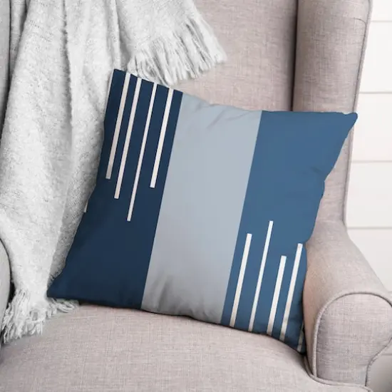 Blue Blocks & Stripes Throw Pillow {4}