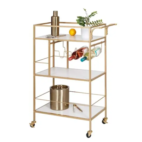 Honey Can Do 3-Tier Gold & White Rolling Bar & Serving Cart with Handles {1}