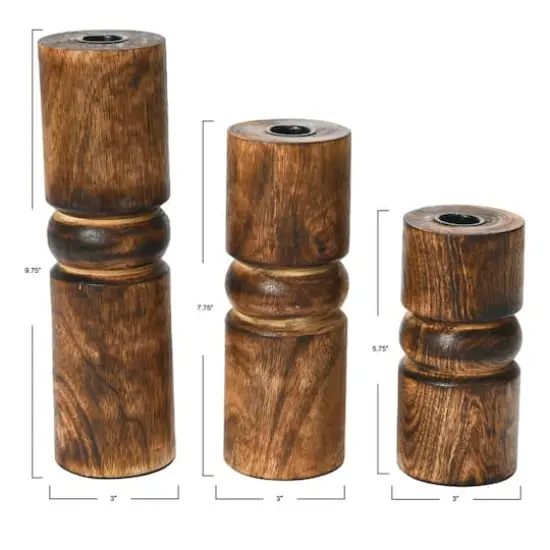 Hello Honey&reg; Wood Stack Taper Candle Holder Set Espresso Finish {6}