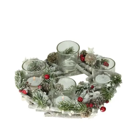 10" Frosted Berries & Branches Votive Candle Holder {1}